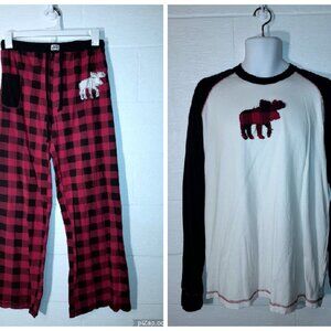 Lazy One 2 Piece Pajama Set Unisex Adult Size M/L Buffalo Plaid Red Black PJs